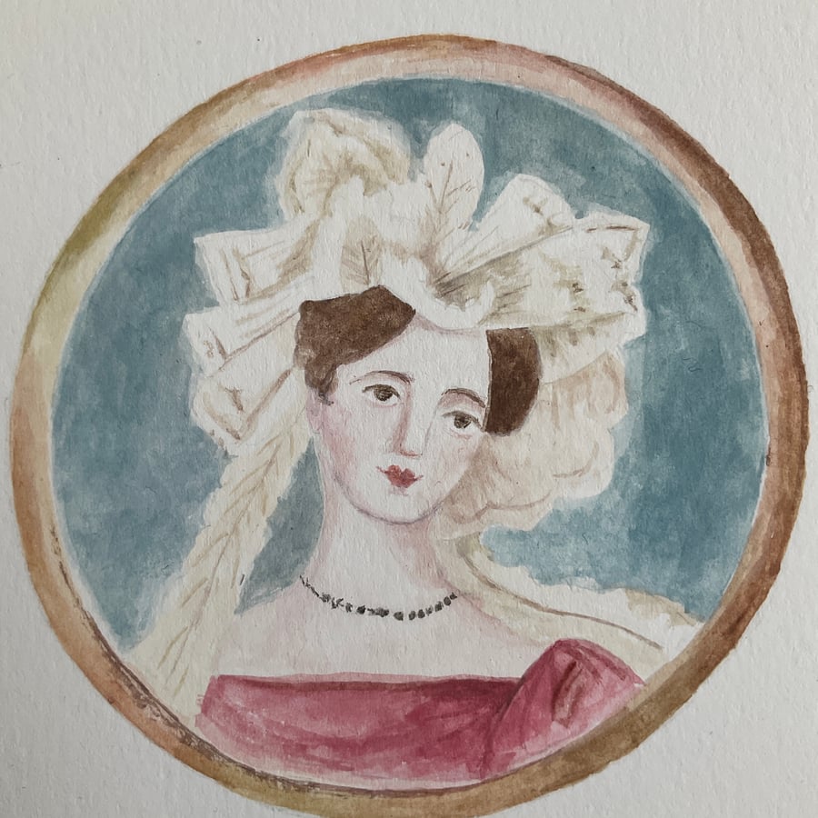 Antique lady original gouache painting 