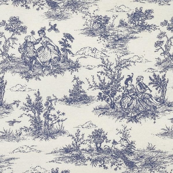 135cm Round Toile de Jouy Tablecloth. Cotton  Blue