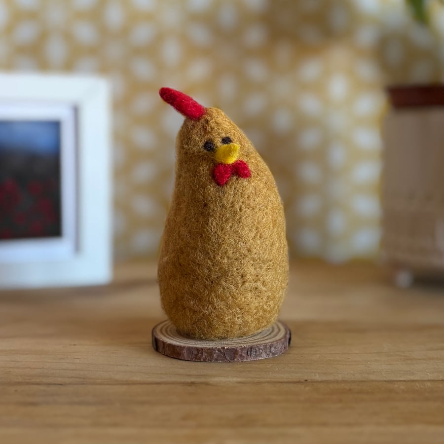 Needle felted brown chicken ornament