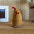 Needle felted brown chicken ornament