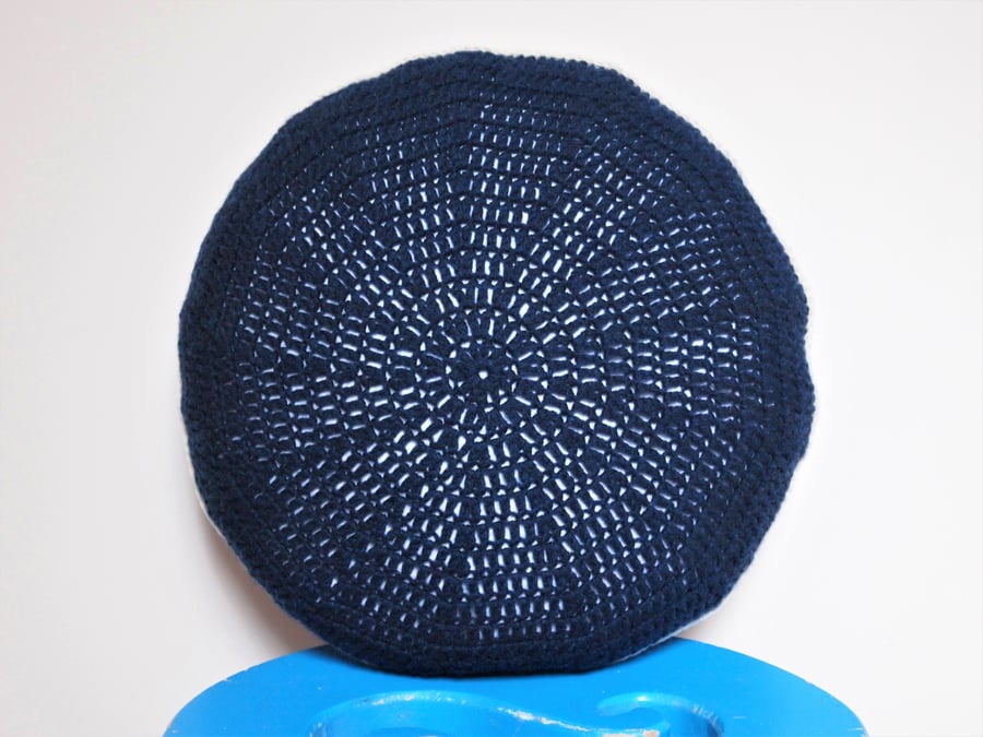 Crocheted Navy Round Cushion 