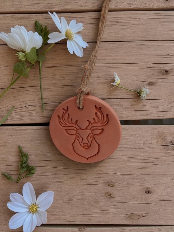 Highland Stag Round Terracotta Hanging Aromatherapy Diffuser Ornament