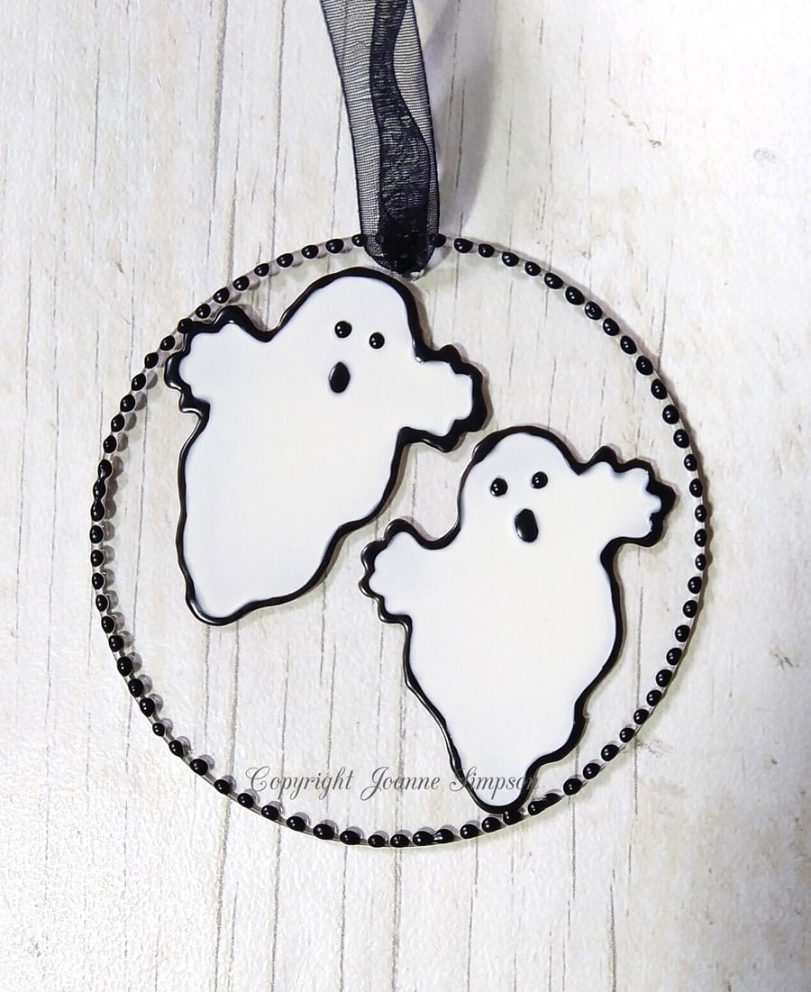 Halloween ghosts sun catcher decoration. Hand painted Halloween decoration.