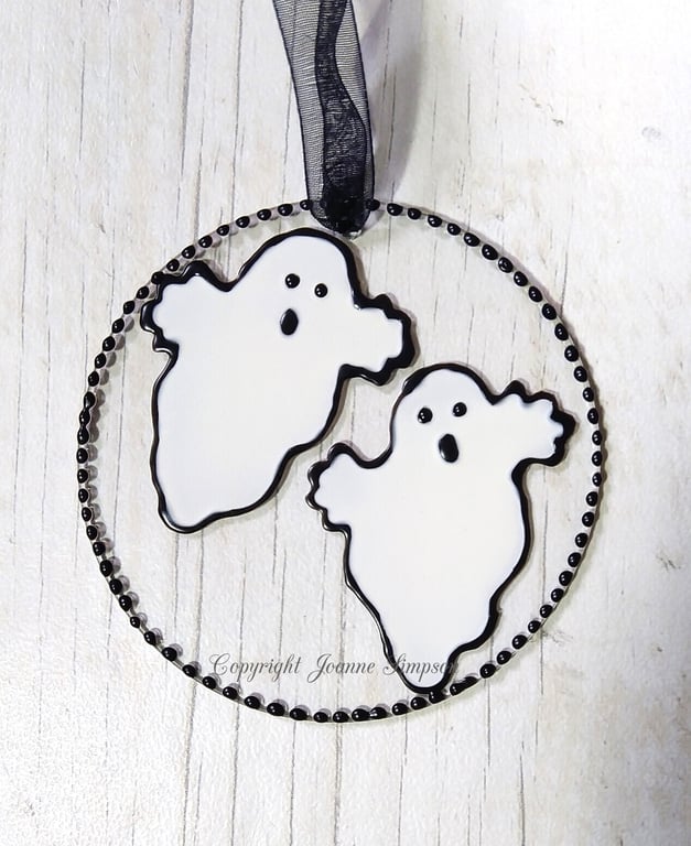 Halloween ghosts sun catcher decoration. Hand painted Halloween decoration.