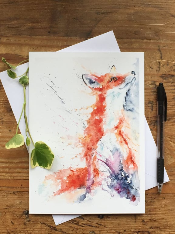 Foxy Vixen Card, A5 blank greeting card with a watercolour fox design