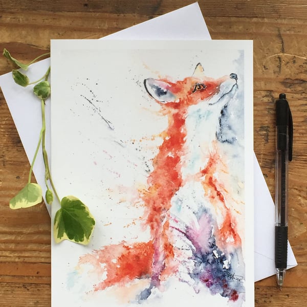 Foxy Vixen Card, A5 blank greeting card with a watercolour fox design