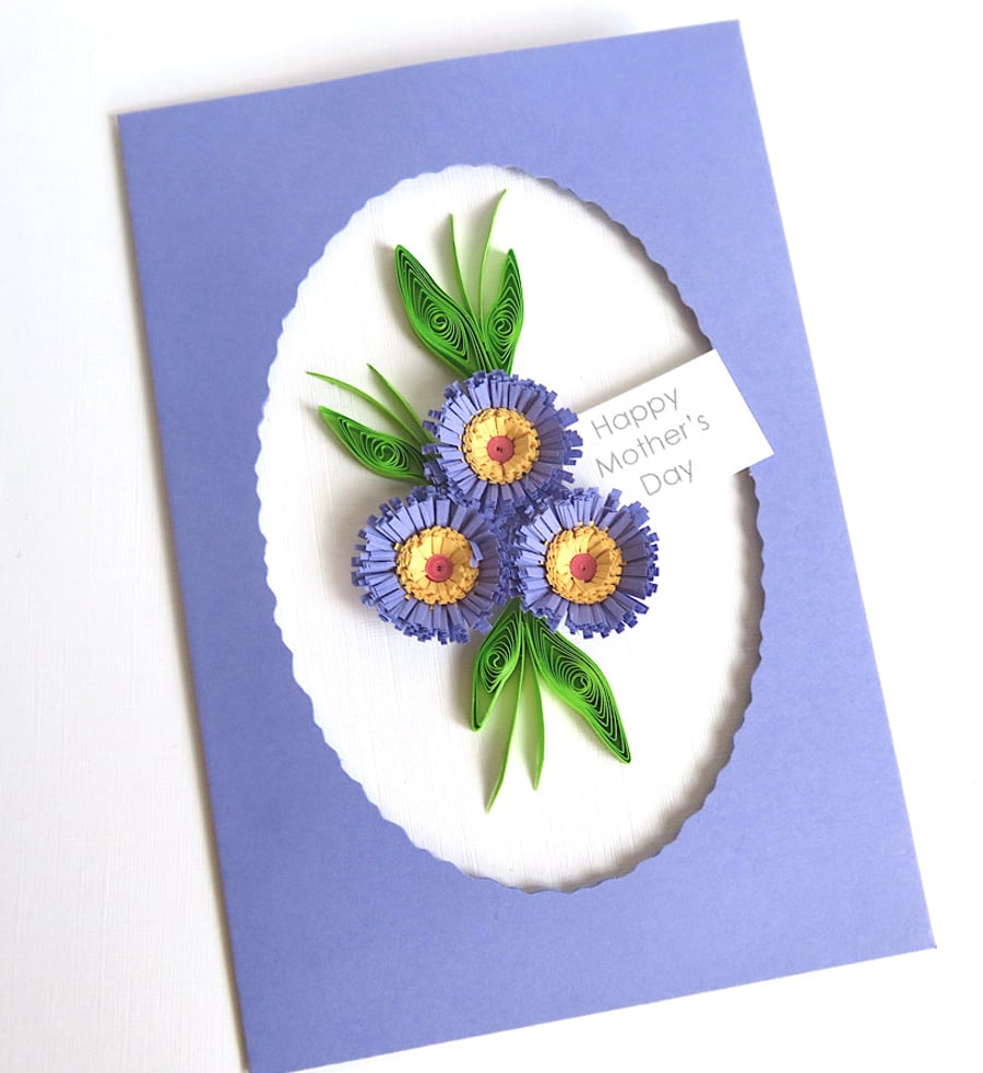 Mother's Day card, handmade with quilled flowers