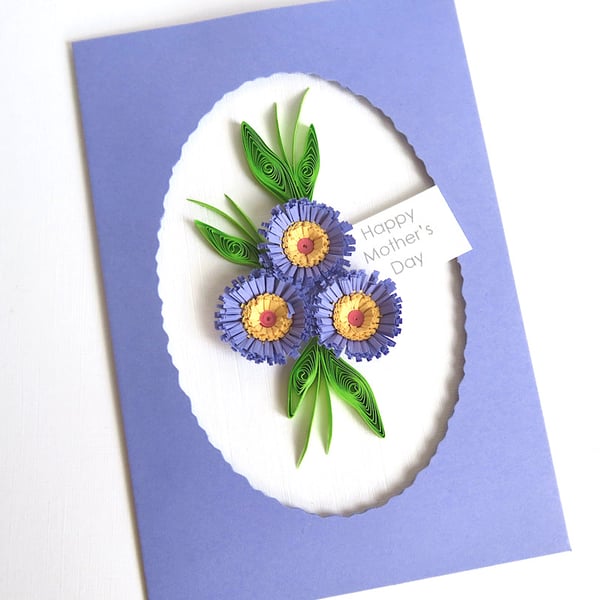 Mother's Day card, handmade with quilled flowers