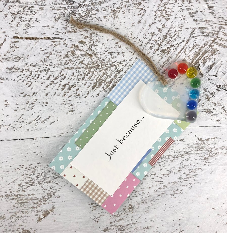 Just because... Wispy white heart, rainbow colours & personal message 