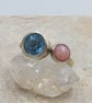 Blue Topaz and Pink Opal Double Stone Ring : Size L - Image 3