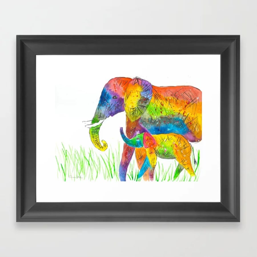 A 4  Colourful Elephants  Print of 240 gsm paper, card