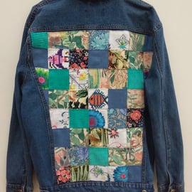 Upcycled denim jacket - blue patchwork