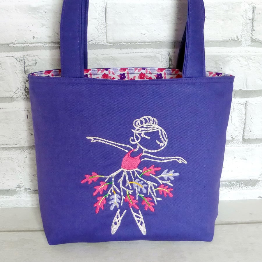 SALE: Embroidered ballerina, mini tote bag, Children's bag, small bag,