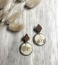Handcrafted Marble Effect Polymer Clay Earrings with Gold Leaf & Walnut Stud - Image 2