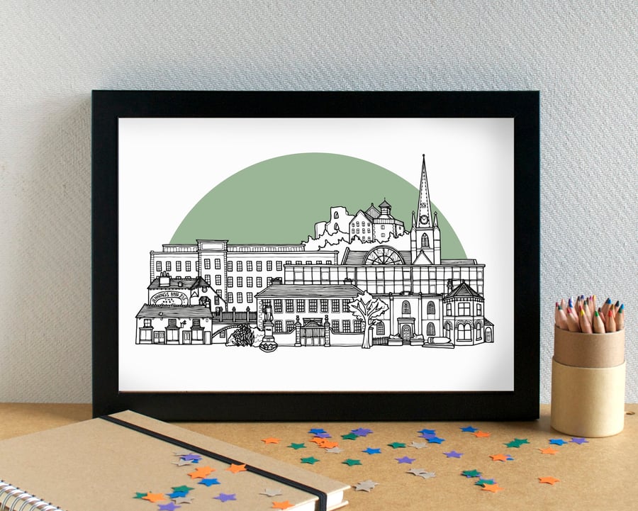 Cockermouth Landmarks Skyline Art Print