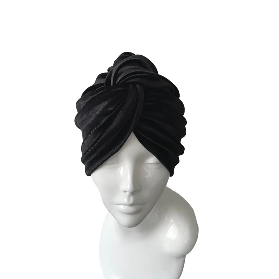 Black Elastic Velvet Winter Head Wrap Headwear for Women 1940s Vintage Hat