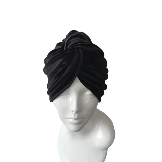 Black Elastic Velvet Winter Head Wrap Headwear for Women 1940s Vintage Hat