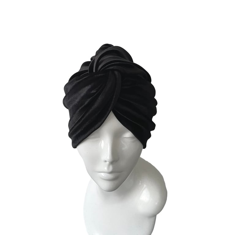 Black Elastic Velvet Winter Head Wrap Headwear for Women 1940s Vintage Hat