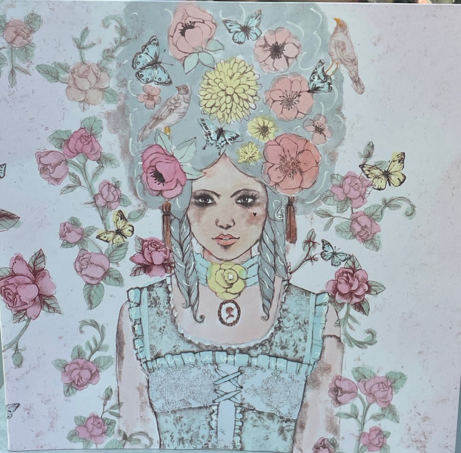 Beautiful girl with a beehive hairstyle greetings card