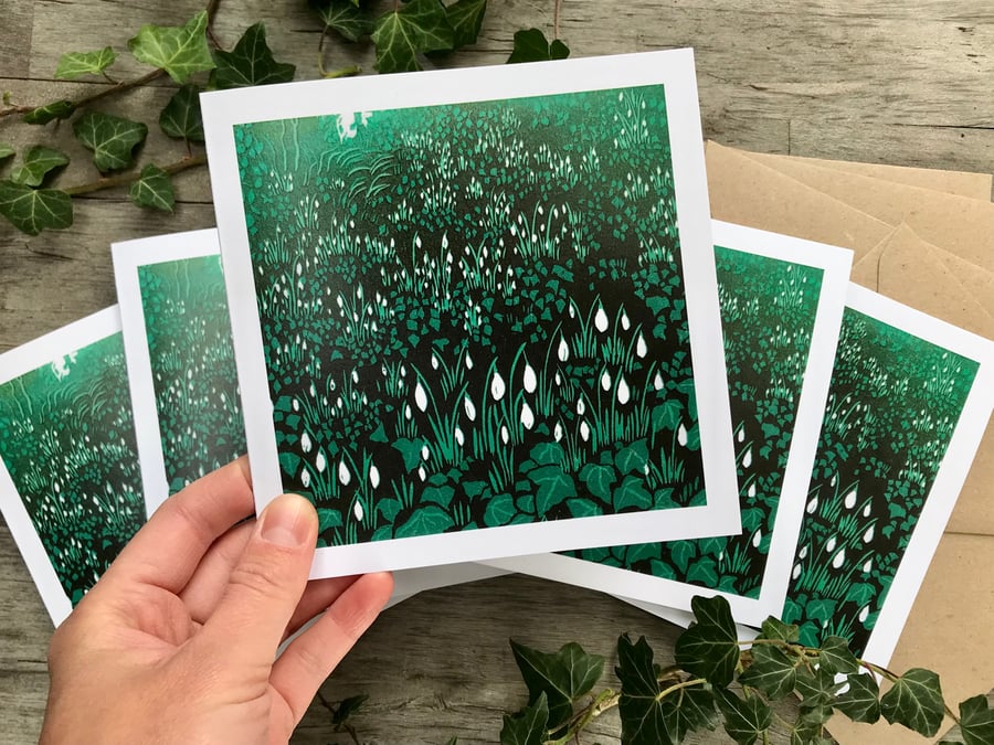 Snowdrops Christmas cards by Suffolk artist Beth Knight x5 recycled eco-friendly