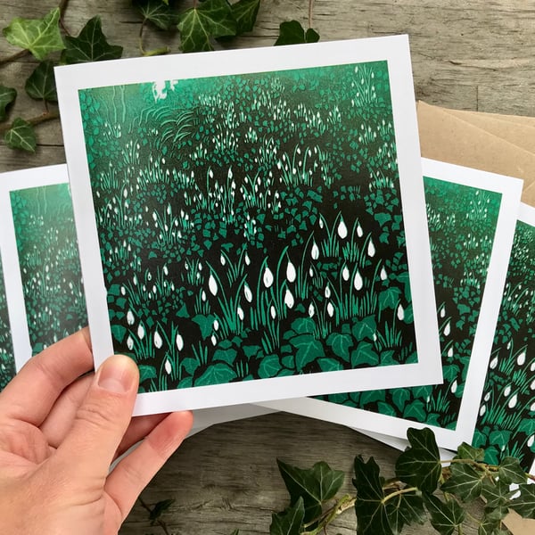 Snowdrops Christmas cards by Suffolk artist Beth Knight x5 recycled eco-friendly