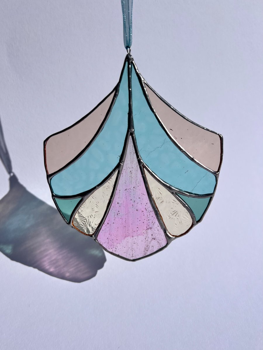 Pastel Art Deco stained Glass Suncatcher in dopamine decor colours