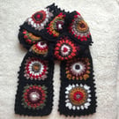 Handmade Crochet Granny Square Sunburst Scarf – Autumn Colours – Boho