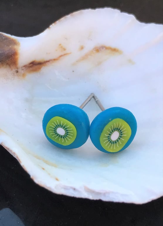 Kiwi fruit polymer clay stud summertime earrings