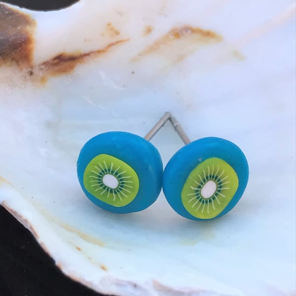 Kiwi fruit polymer clay stud summertime earrings