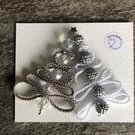 Macrame Christmas Trees, silver and white beaded 