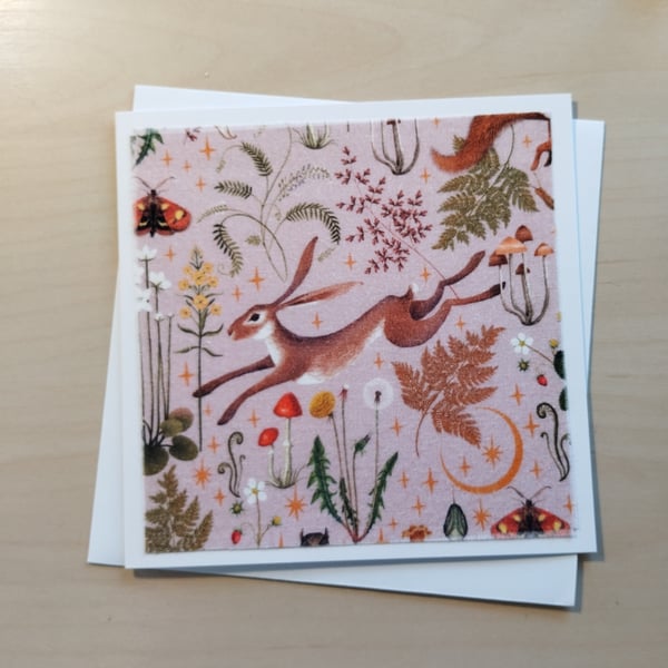 Leaping Hare fabric card 