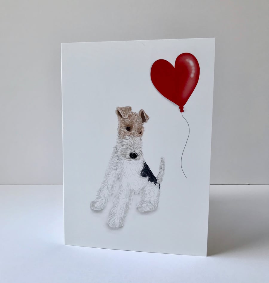 Fox Terrier with Balloon Card