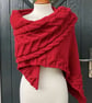 Hand Knitted Handmade Cables Textured Red Wool Triangle Shawl Wrap Scarf - Image 3