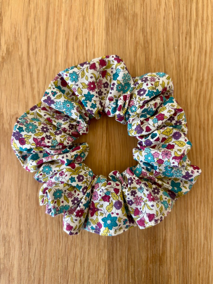 Cotton scrunchie hair accessory in autumn colours floral print