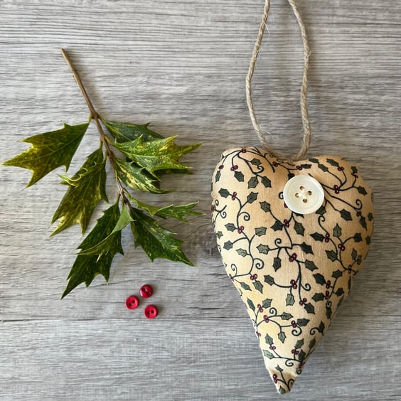  Holly Hanging  Heart Decoration