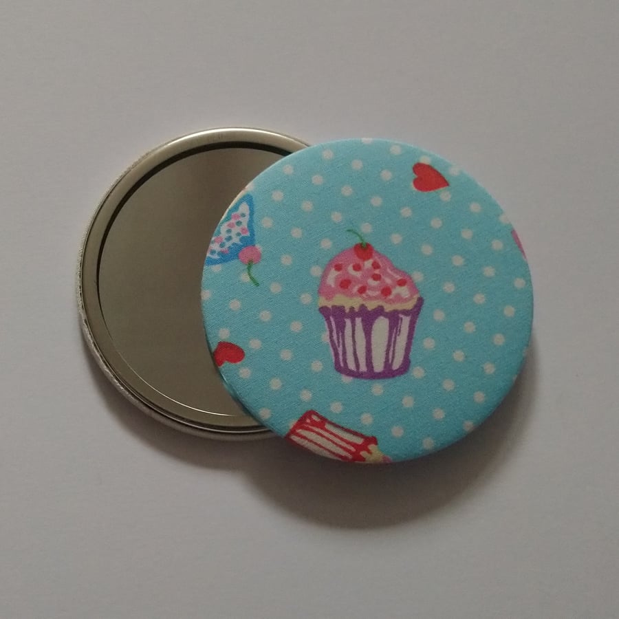 Cupcake Design Fabric Backed Pocket Mirror