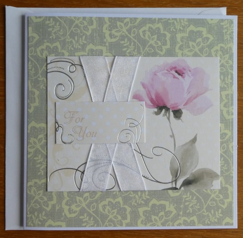 Pink Rose Card - For You - Birthday, Get Well 