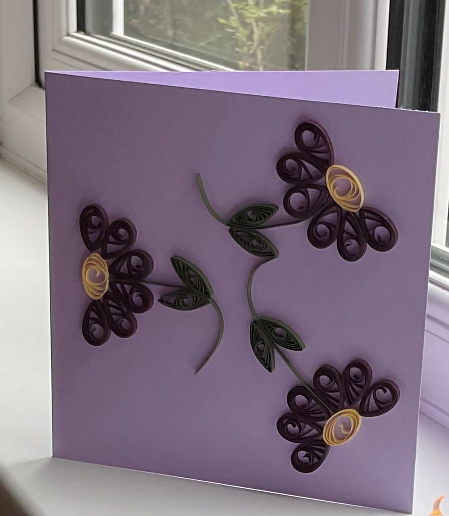 Image of Quilled Dark Berry Purple Daisy Greetings Card