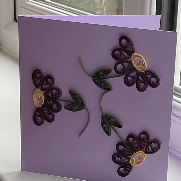 Quilled Dark Berry Purple Daisy Greetings Card