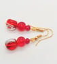 Red Beaded Necklace with Red Tile Pendant and Earrings Set, Gift for Her - Image 3