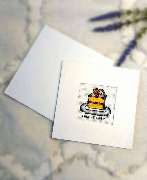 Handmade Cross Stitch Card Cake It Easy Funny Birthday Gift For Friend Baker Pun