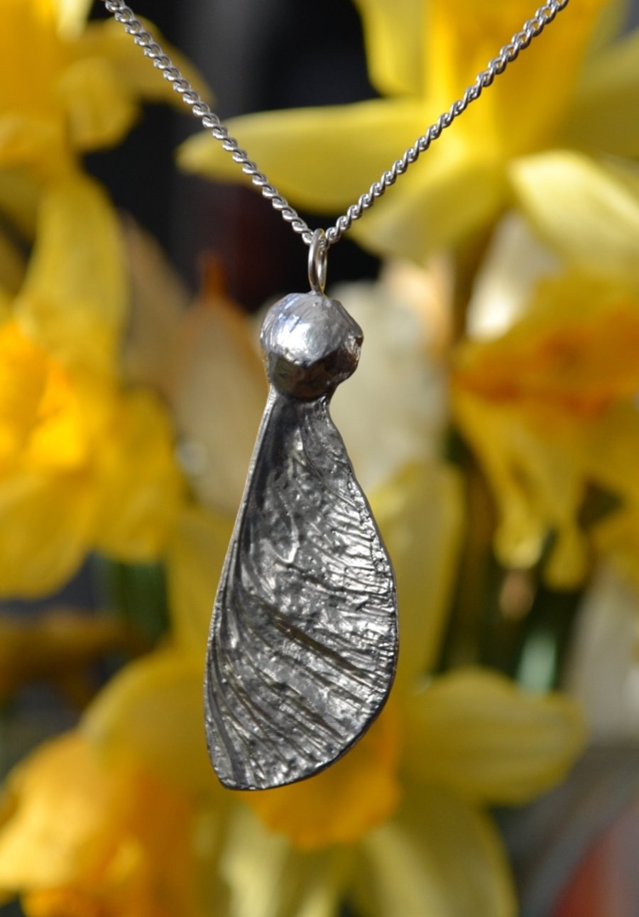Sycamore seed pod pendant necklace with sterling silver chain