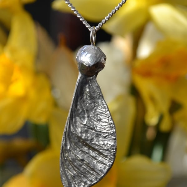 Sycamore seed pod pendant necklace with sterling silver chain
