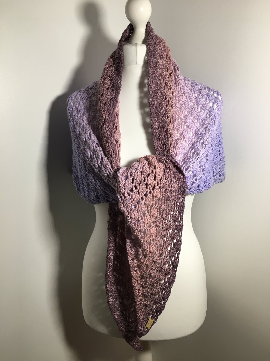 Lilac & Rose Pink Hand Crocheted Ladies Luxury Summer Shawl
