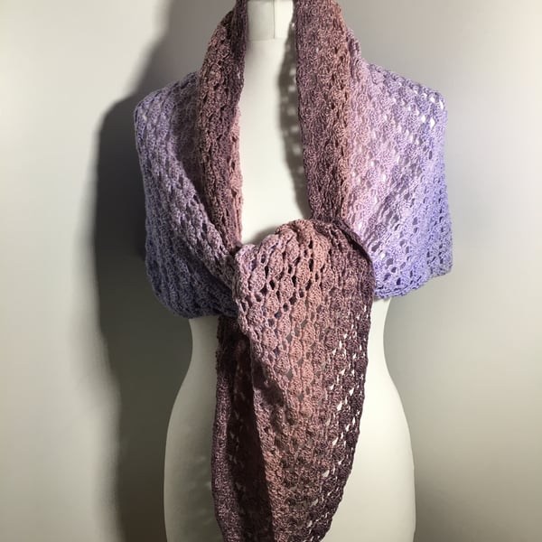 Lilac & Rose Pink Hand Crocheted Ladies Luxury Summer Shawl