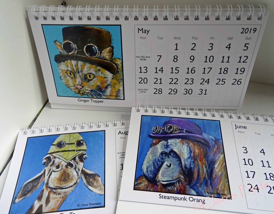 Sale Steampunk Animals Calendar 2019 Original Acrylic Paintings Art
