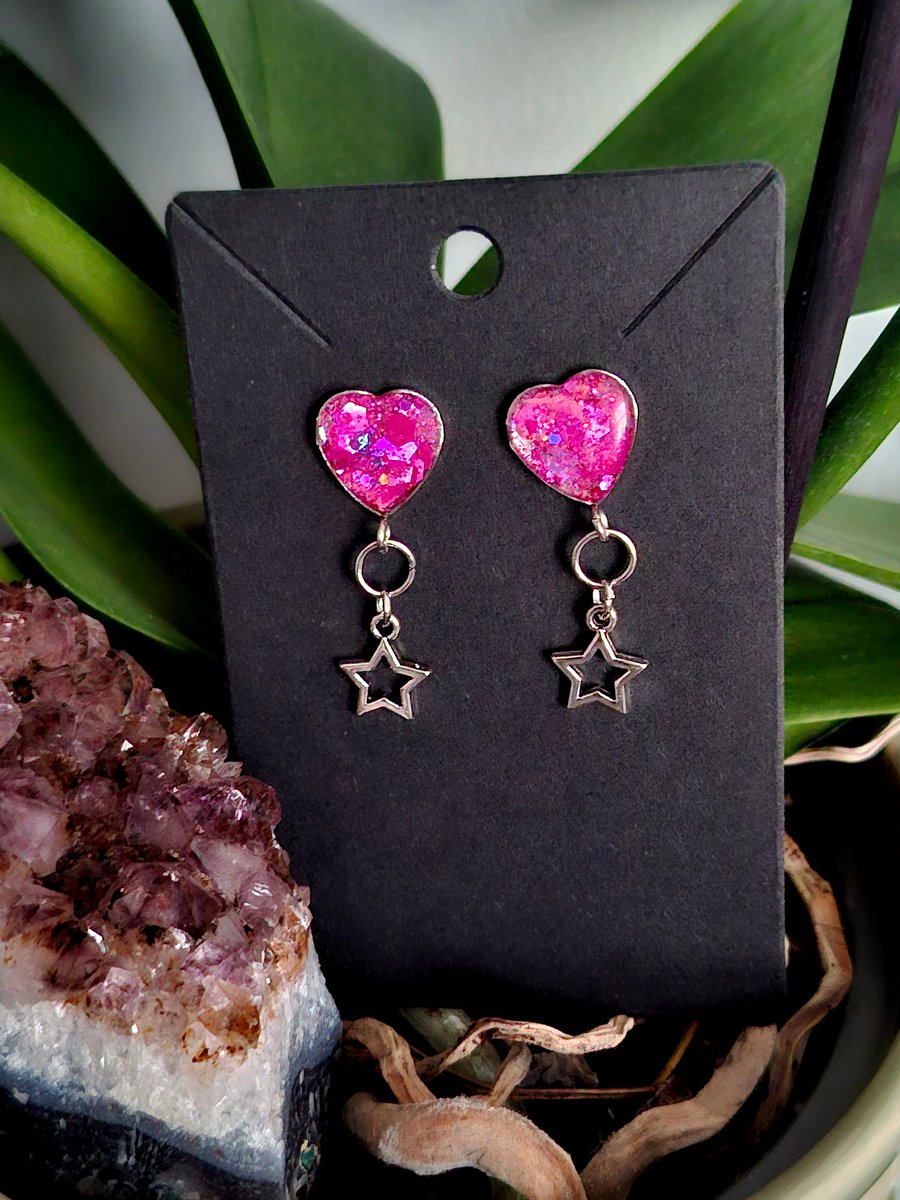 Gothic stud dangle witch star earrings heart celestial 