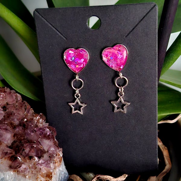 Gothic stud dangle witch star earrings heart celestial 