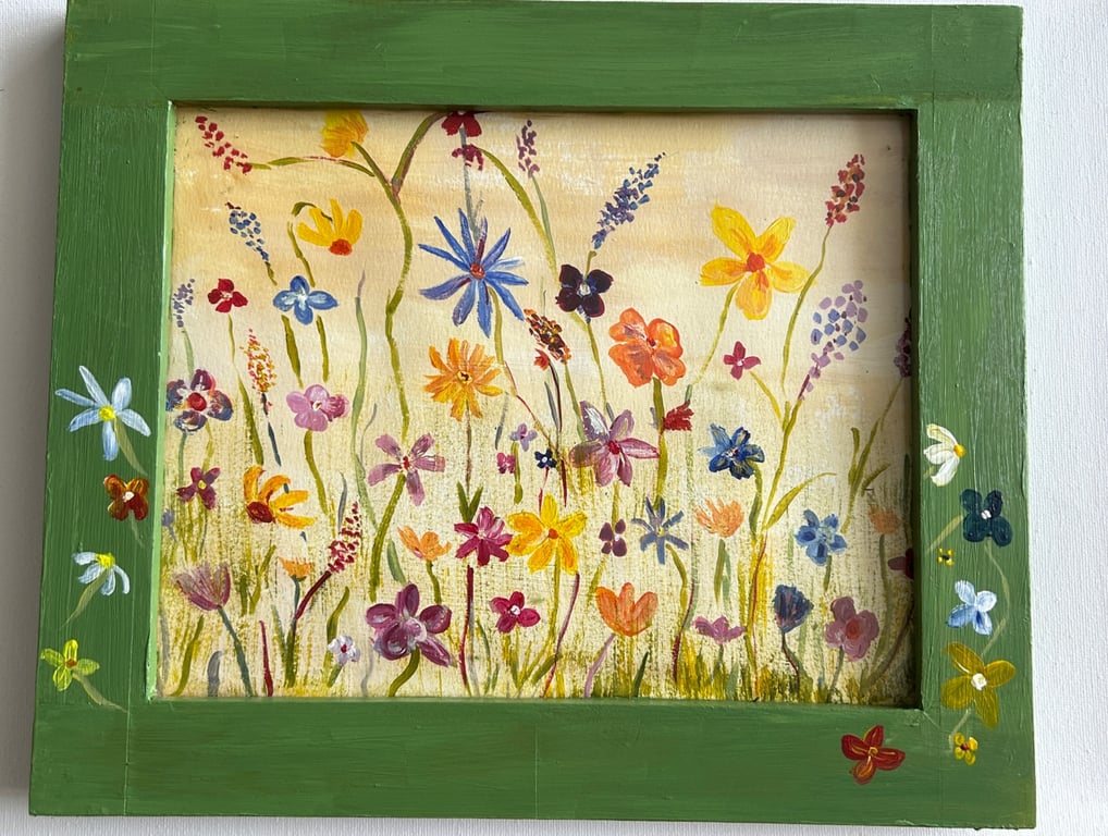 Original hand painted wildflower meadow . Framed.