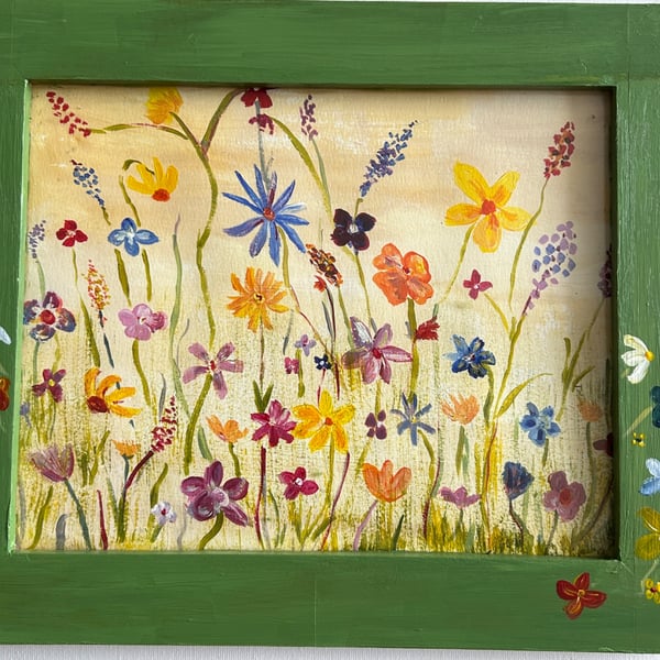 Original hand painted wildflower meadow . Framed.